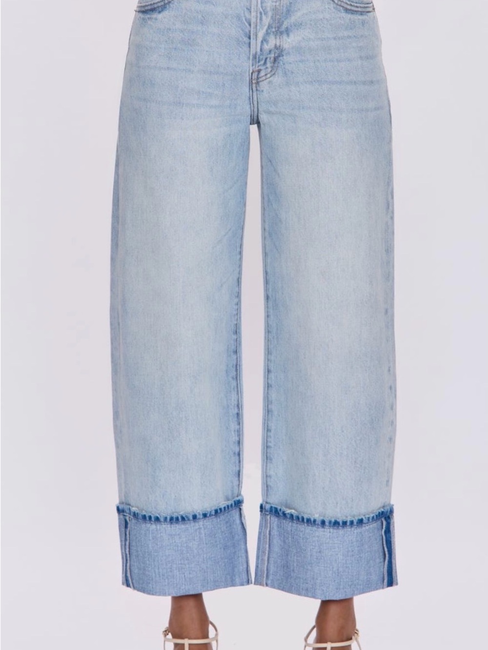 pistola Light Wash Wide-Leg Crop Jeans with Cuffed Hem - Light Blue